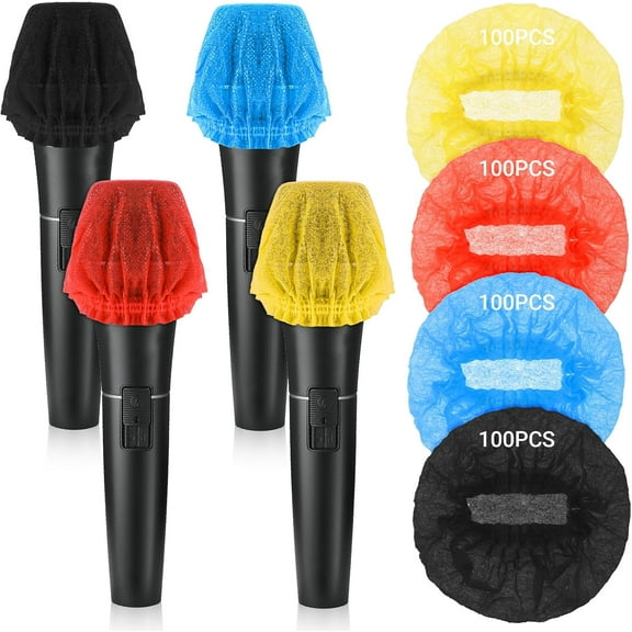 400 Pcs Microphone Cover Disposable Mic Non-woven Hygiene Covers, Clean Windscreen Pop Filters Protective Cap Mic Hygiene Covers with Elastic Band for KTV Interview Recording Studio Performance Speech