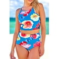 thumbnail image 1 of Women's Blue Floral Print Spaghetti Straps Tankini Set, 1 of 9