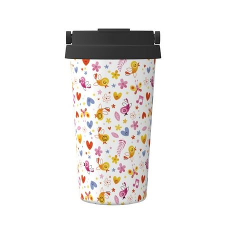 

Vsdgher Cartoon Birds & Flowers Coffee Mug Pobtable To Stainless Steel Coffee Tumbler Coffee Cups with Lids Thermos for Hot and Cold Drink
