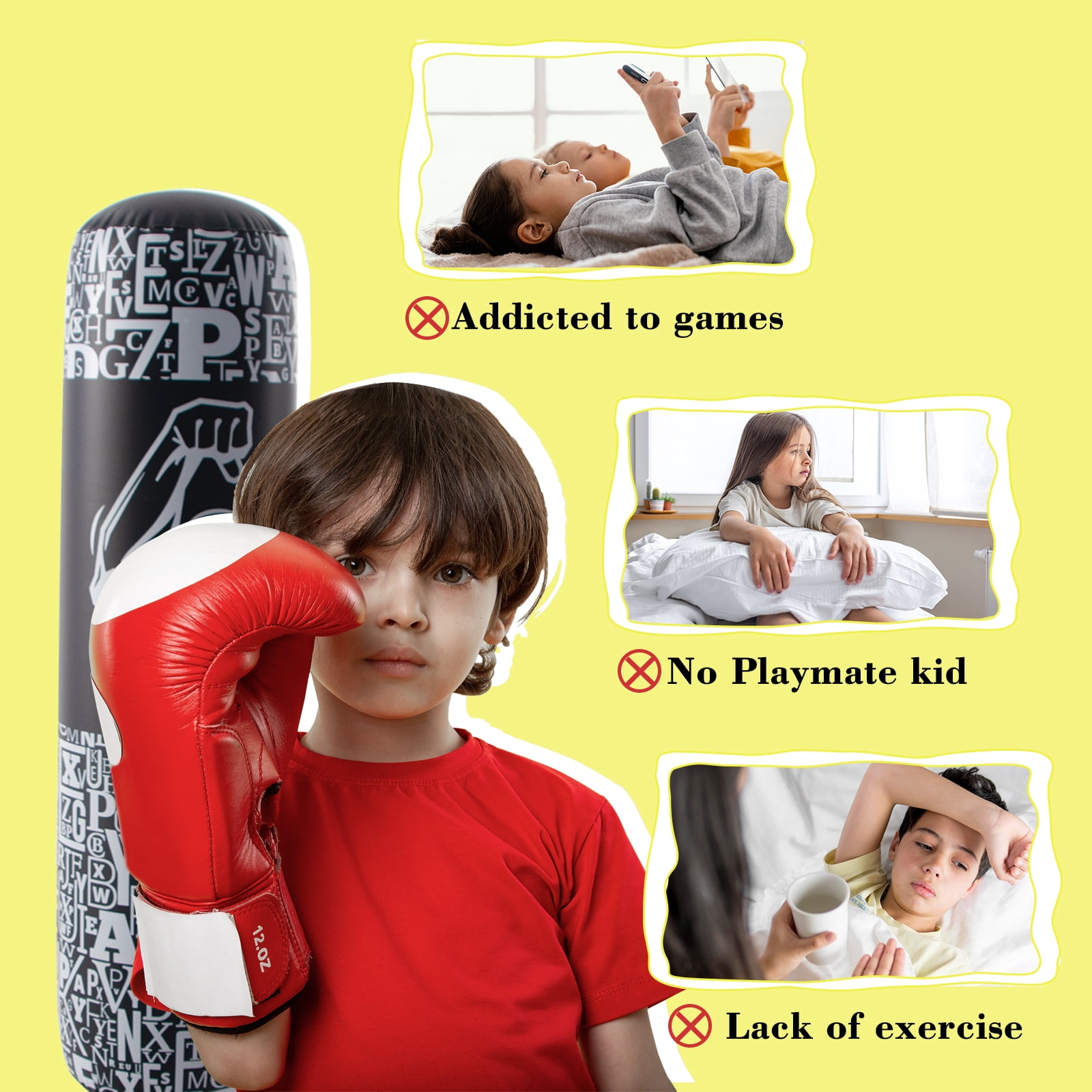 Honeydrill Inflatable Punching Bag Boxing Bag for Kids, Black