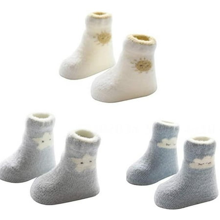 

bangyoudaoo 3 Pairs Ankle Crew Socks with Grips Baby Toddler Kids Unisex Warm Thick Cotton Socks Style 4 0-2