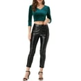 thumbnail image 2 of INSPIRE CHIC Blouse Courte en Velours pour Femme, Col en V, Manches 3/4, TP, Vert, 2 of 6