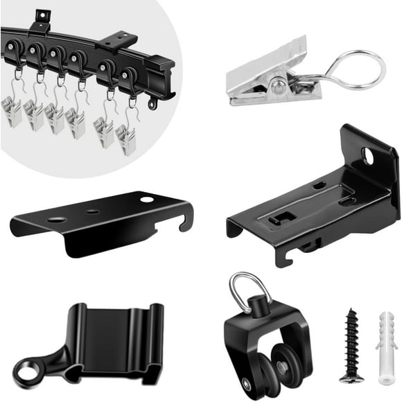 shiyou-Curtain Track Accessories for Flexible Bendable Curved Curtain Track Ceiling Wall Mount Black Sliding Drop Curtain Track Hardware Set \u2013 Curtain Track Glider Track Roller Hooks Clips(20Ft)