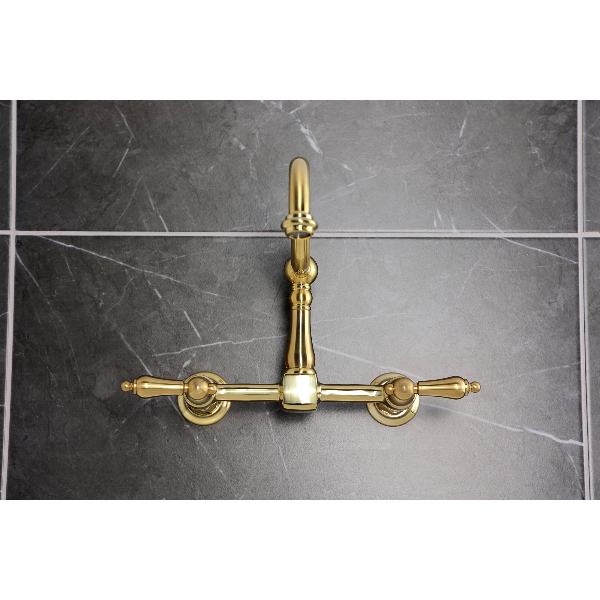 Kingston Brass KS1247AL Heritage Double-Handle Wall-Mount Bridge Kitchen Faucet, Brushed Brass