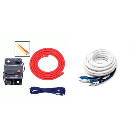 Metra MLAK8-20 50 Amp Breaker 8GA Tinned Pure Copper 20 foot Marine Wiring Kit with (1) 4 Meter Marine RCA Cable