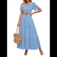 thumbnail image 2 of Vestido Informal de Verano para Mujer, de Corta, con Escote en V, Aberturas, Volantes y Ojales, Corte A Azul XS, 2 of 10