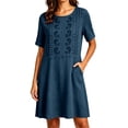 thumbnail image 3 of Dresses For Women Summer Short Sleeve Embroidered Fashion Loose-fitting Casual Comfortable Round Neck Sundresses Vacation Dresses Short Dress With Pockets, 3 of 7