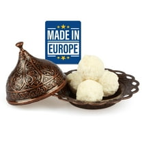 Crystalia Decorative Candy Bowl with Dome, Traditional Delight Container with Serving Dish, Ottoman Design Decorative Ellipse Delight Bowl with Lid, Vintage Turkish Delight Bowl (Copper)