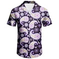 thumbnail image 5 of Mens Fashionable Floral Print Casual Button Down Shirts Short Sleeve Loose Fit Collarless Top Dark Purple XL, 5 of 5