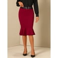 thumbnail image 3 of DARING DIVA Women's High Waisted Mermaid Ruffle Hem Pencil Skirts with Belt L Wine Red, 3 of 6