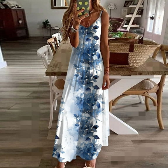 Titcea Summer Dresses for Women 2026 Floral Printed Sleeveless V Neck Sexy Sling Maxi Dresses Hawaiian Beach Holiday Casual Sundresses, Gifts for Mom/Her