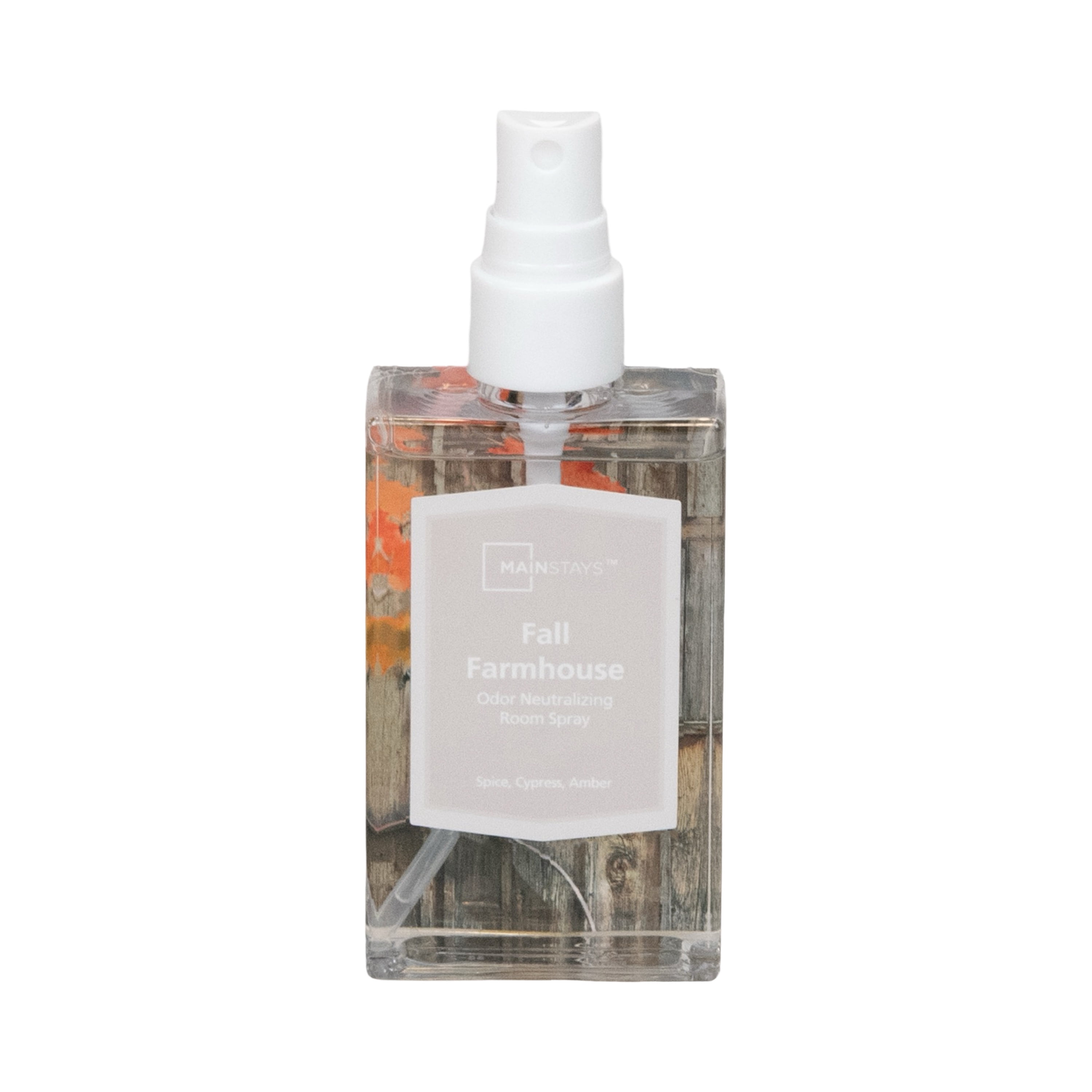 Mainstays Fall Farmhouse Scented Room & Linen Spray 3.4 fl oz (100mL).