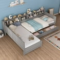 thumbnail image 3 of Twin Size Day Bed Frame for 2 with 3 Storage Drawers, L- Shape Twin Size Bed Frame with Bookshelf, Wooden Corner Bed Frame for Bedroom, Guest Room, Apartment, Mattress Not Included, Grey, 3 of 9