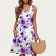 thumbnail image 1 of Ovzne Robes pour Femmes Robe pour Femme Robe Décontractée Grande Taille Sans Manches Col Rond Courte Robe Florale Robe de Vacances Liquidation, 1 of 5