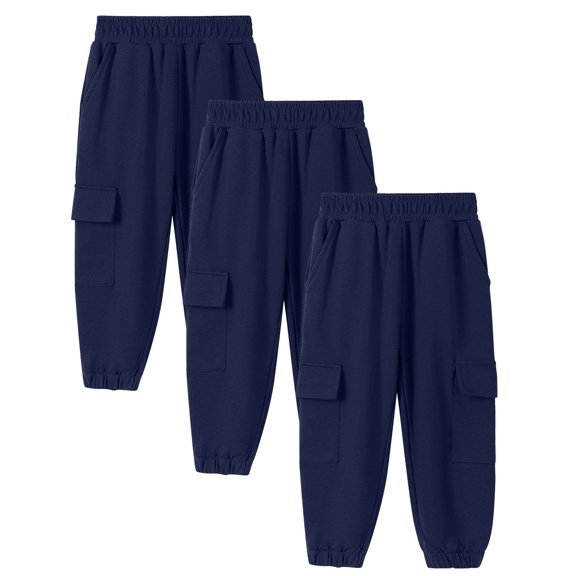 ersvoioy 3 Pack Boys Sweatpants Elastic Waist with Side Pockets Jogger Style Casual Trousers Back to School Pants Size 4-14 Years
