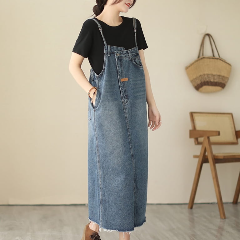 safuny Women's Dress Bandage High Waist Denim Jacket Jean Long Dresses  Comfy Casual Dressy Loose Plus Size Lapel Sleeveless Solid Color For Mujer  Elegante Blue M - Walmart.com