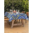thumbnail image 4 of 60x120 Inch Outdoor Tablecloth with Umbrella Hole Zipper Rectangle Vintage Boho Rectangular Tablecloths Outside Waterproof Middle Century Bohemia Style Patchwork Blue Patio Table Cover for Picnic, 4 of 8