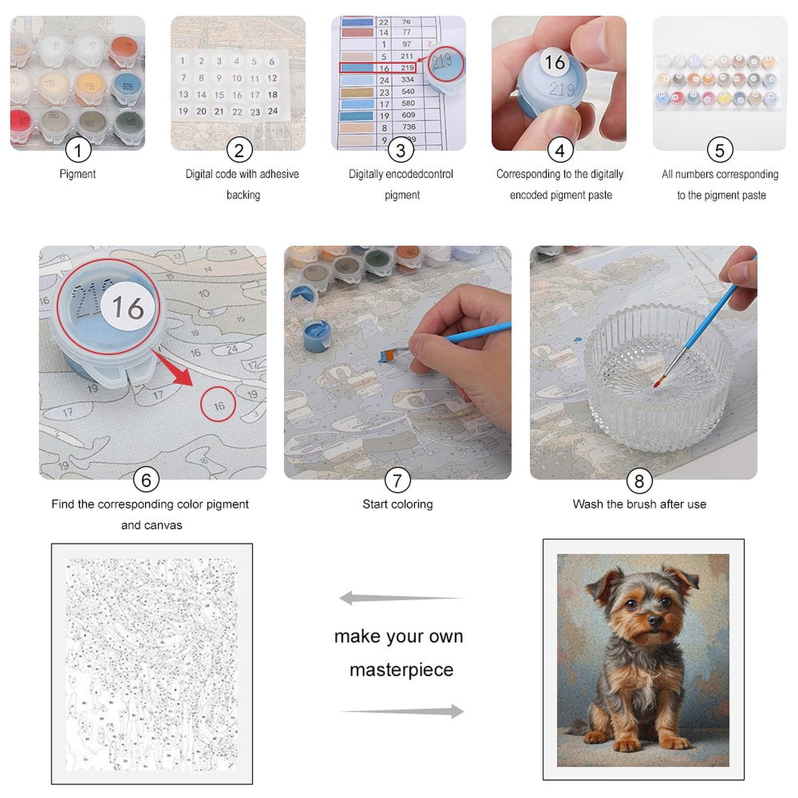 Paint by Numbers Kit for Adults, Adorable Yorkie Portrait Bust Paint by Numbers, Easy Paint by Numbers Kit for Adults Beginner, DIY Adult Paint by Number Kits on Canvas, Home Decor