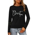 thumbnail image 1 of Birdeem T-Shirt à Manches Longues à Col Rond Imprimé « Merry Noël » pour Femmes, Haut de Travail, 1 of 9