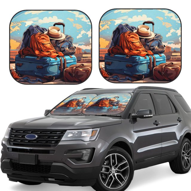 Vsdgher Colorful Travel Luggage Gear Print Car Windshield Sun Shade, Reflective Sunshade Window Sunshade Sun Visor Protector Fit for Cars,Trucks,SUVs-Large