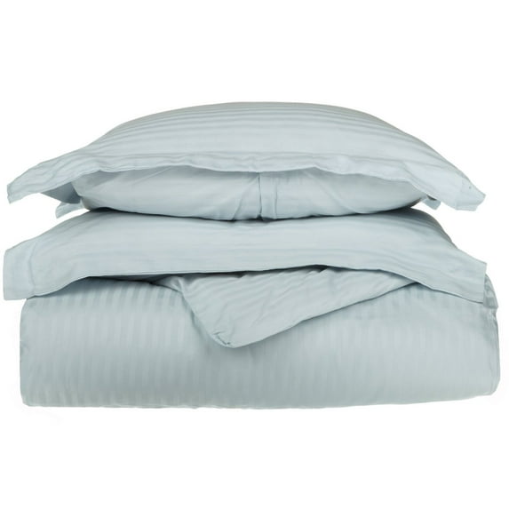650-Thread Count 100% Egyptian Cotton Mediumweight Stripes Duvet Cover Set Light Blue / King/Cal King