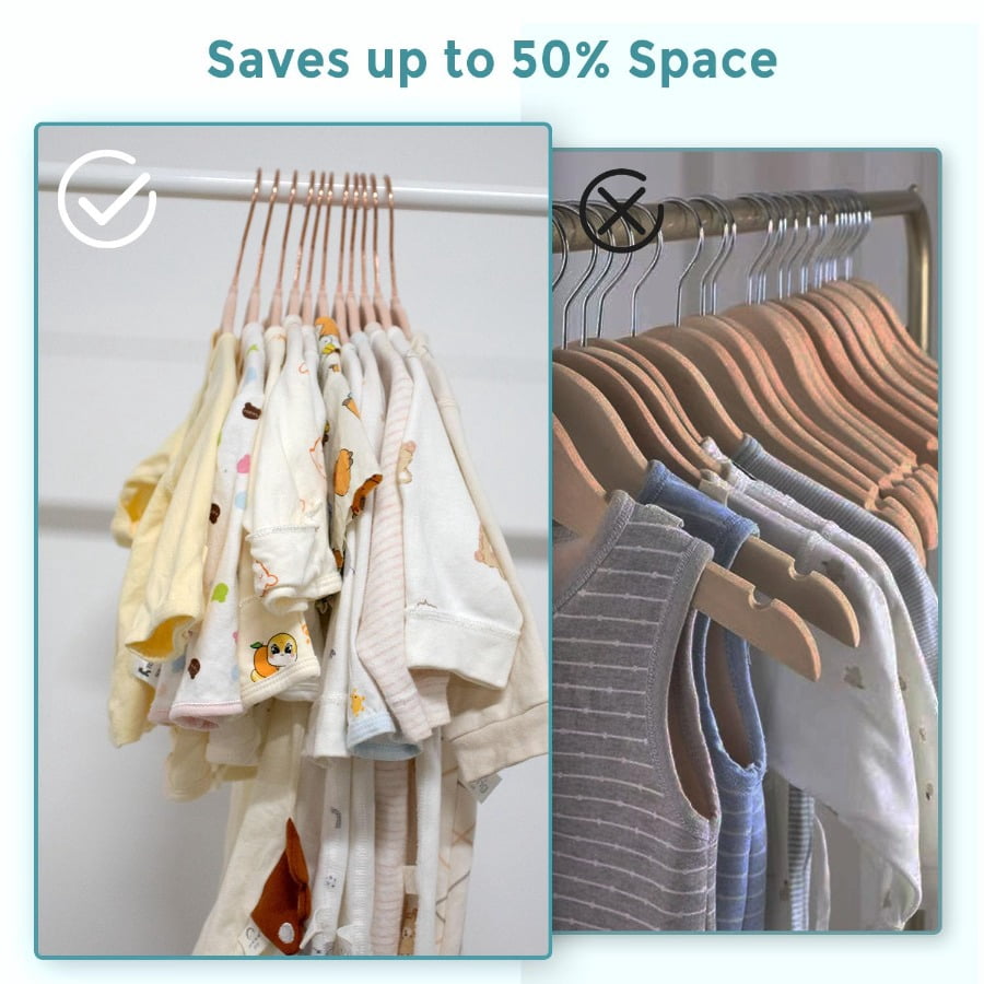 Tonswachic Baby Velvet Hangers 30 Pack - 11 Inch Premium Felt Non Slip Kids Hanger for Infant & Toddler Clothes - 0.2" Slim Space-Saving Baby Felt Hangers for Children's Closet with 10 Clips - Beige