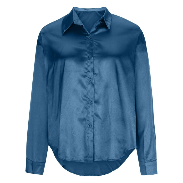 XFLWAM Silk Button Down Shirts for Women Long Sleeve Lapel Loose Drop  Shoulder Satin Blouse Top Purple XL 