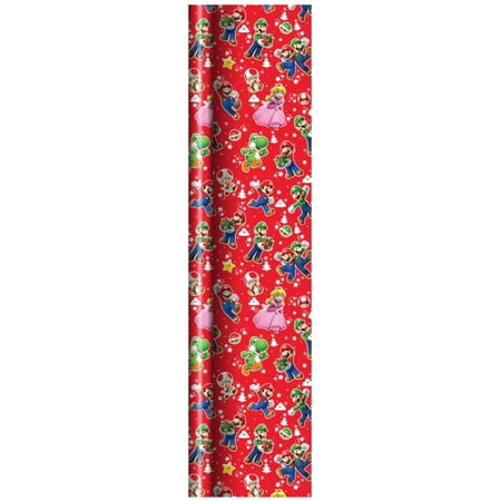 Super Mario Red Wrapping Paper, Tear Resistant Premium Gift Cover Kids Boys Girls Christmas Baby Shower Birthday Holiday Home Party Gift Wrapper 25sq.ft (1 Roll) Bonus Exclusive Canzonnet Pennet
