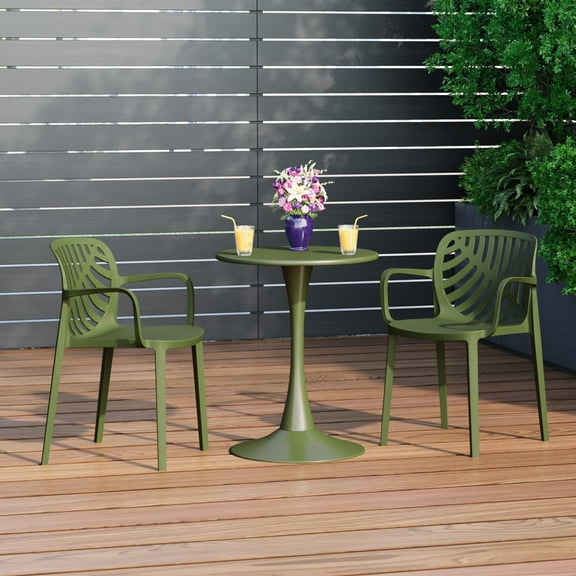 WestinTrends Playa 3-Piece Outdoor Indoor Metal Patio Dining Table Set With Stackable Patio Chairs, Olive Green