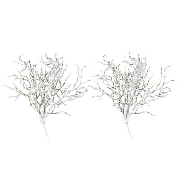2 ramos de plantas de simulación vívidas, decoración de pino de nieve falso, adorno de planta decorativa