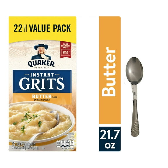 Quaker, Instant Grits Value Pack, Butter, 0.99 oz, 22 Packets With Spoon
