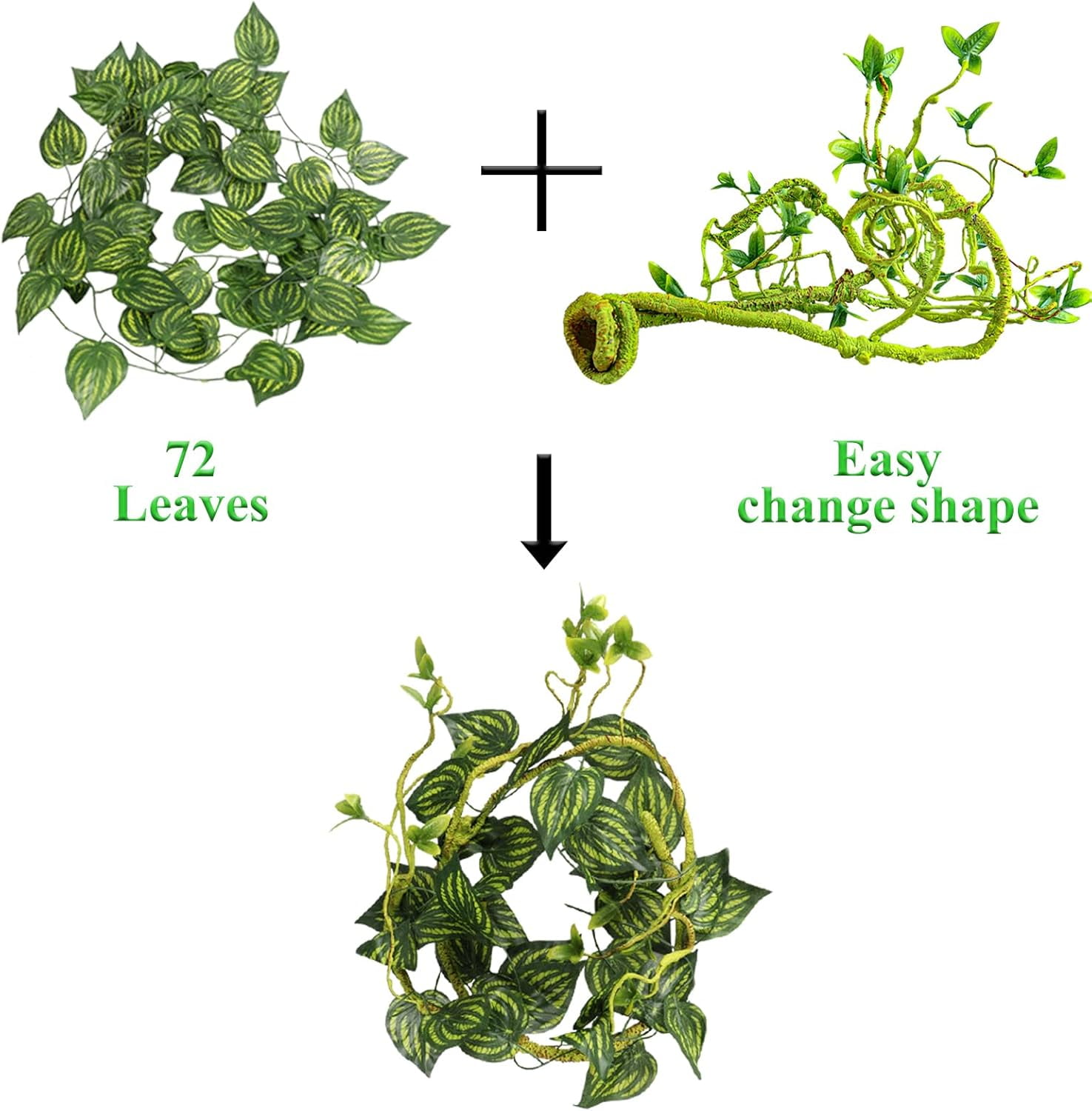 Reptile Vines Plants for Terrarium, Flexible Jungle Climbing Branch with Leaves Tank Decor for Snakes Bearded Dragons Geckos Hermit Crabs Lizards Chameleons