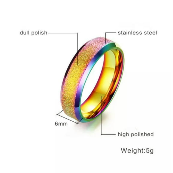 6MM Stainless Steel Mystic Rainbow Frosted Band Men Women's Wedding Ring Sz 6-10