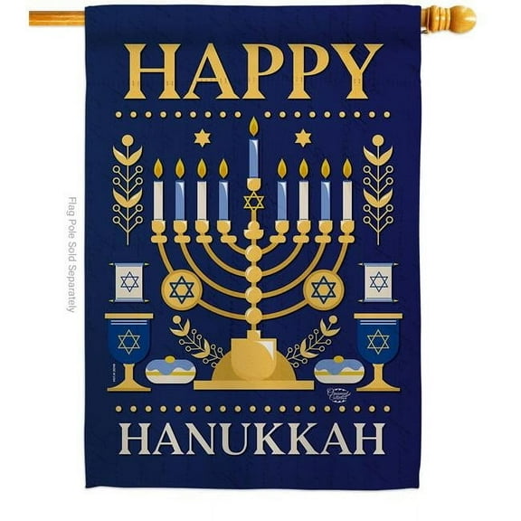 Ornament Collection H192317-BO 28 x 40 in. Happy Hanukkah House Flag with Winter Double-Sided Decorative Vertical Flags Decoration Banner Garden Yard Gift