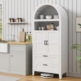 thumbnail image 7 of UEV 71.3" Tall Arched Cabinet, 6-Tier Arched Bookcase with Doors and Drawers,Bookshelf with Storage, Kitchen Pantry Modern Wooden Farmhouse Storage Cabinet for Living Room,White, 7 of 7