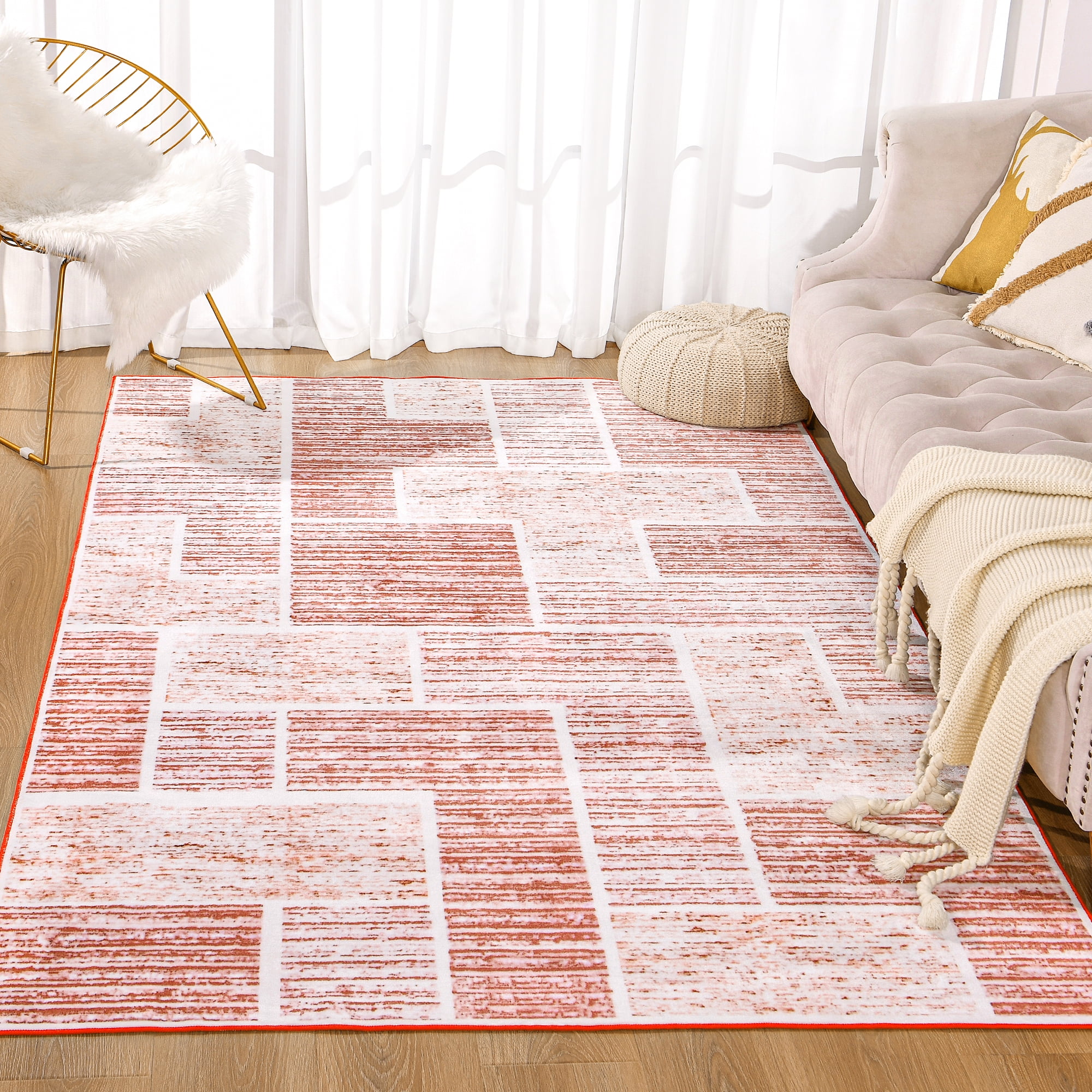 Lochas Soft Area Rug Fluffy Modern Flannel Rugs Floor Mat Carpet for Living Room Bedroom Home Decor,6'x9',Red