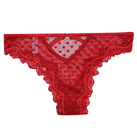 QYZEU Ladies Panties Ladies Panties High Cut Sexy Lace Thong Lift T Pants Sexy Lace Edge Pure Color Seamless Crotch Underwear Womens Panties Red M