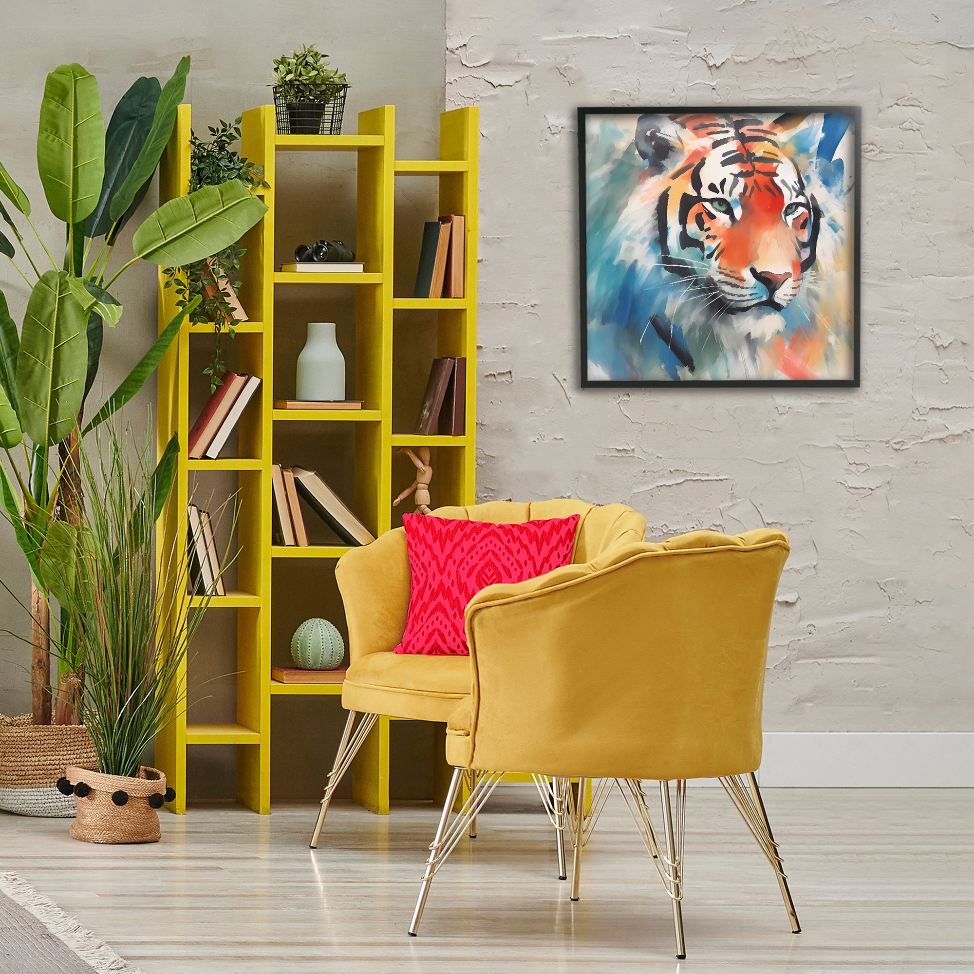 Stupell Industries Bold Modern tiger Animals & Insects Painting Black Framed Art Print Wall Art, 24 x 24