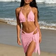 thumbnail image 4 of UTSJKR Women's Sexy 3 Piece Bikini Set, Special Fabric Lace Up Bathing Suit, Fashion Resort Beach Swimwear for Ladies Pink S, 4 of 6