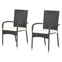 Rattan Outdoor Dining Chairs with Cushions, Stackable Patio Furniture Set of 2, Cream White, Weather Resistant PE Wicker Garden Chairs
