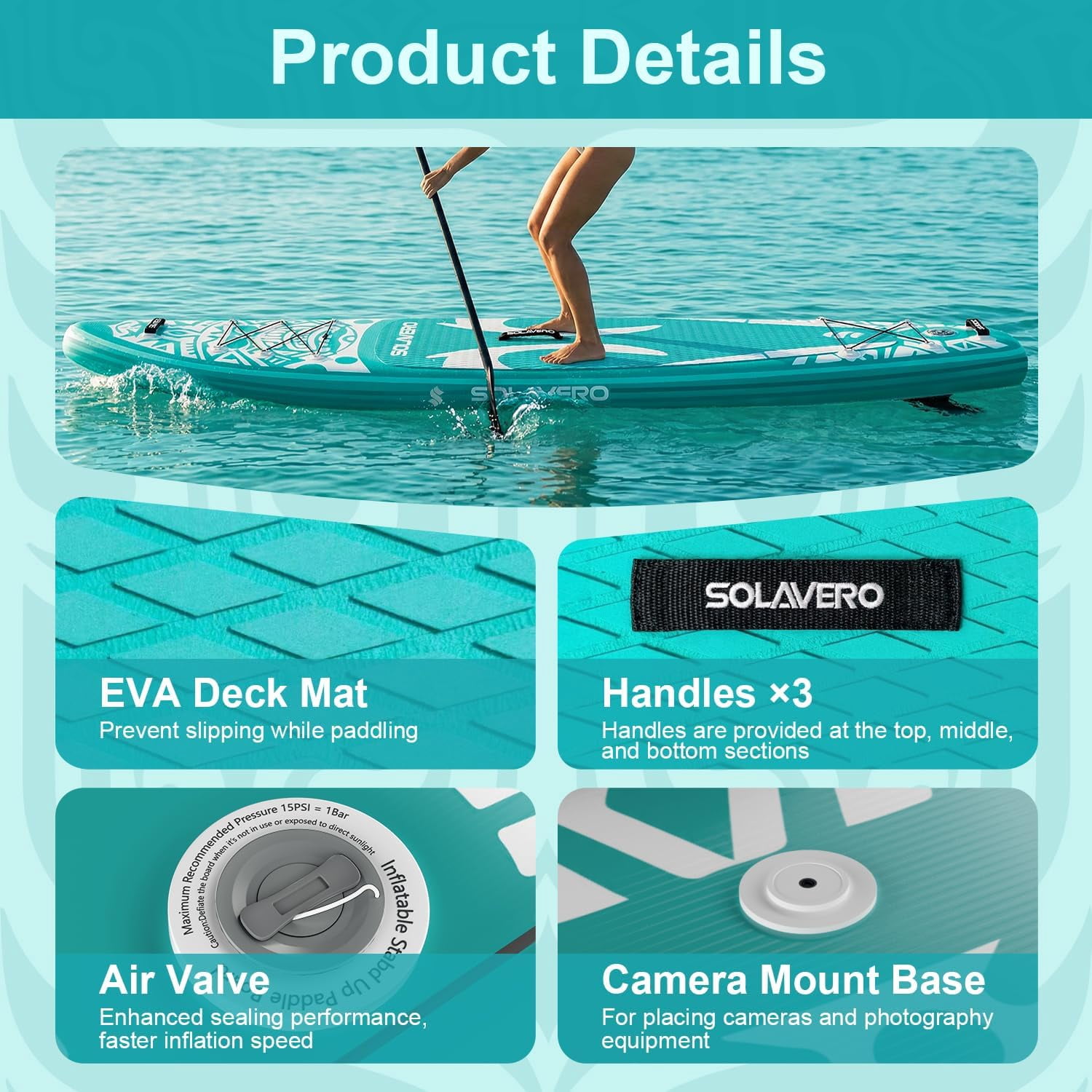 SOLAVERO 11'6" x 35" Inflatable Stand Up Paddle Board with Seat, Extra Long & Wide SUP Board, Non-Slip Stable Deck for Adults & Youth