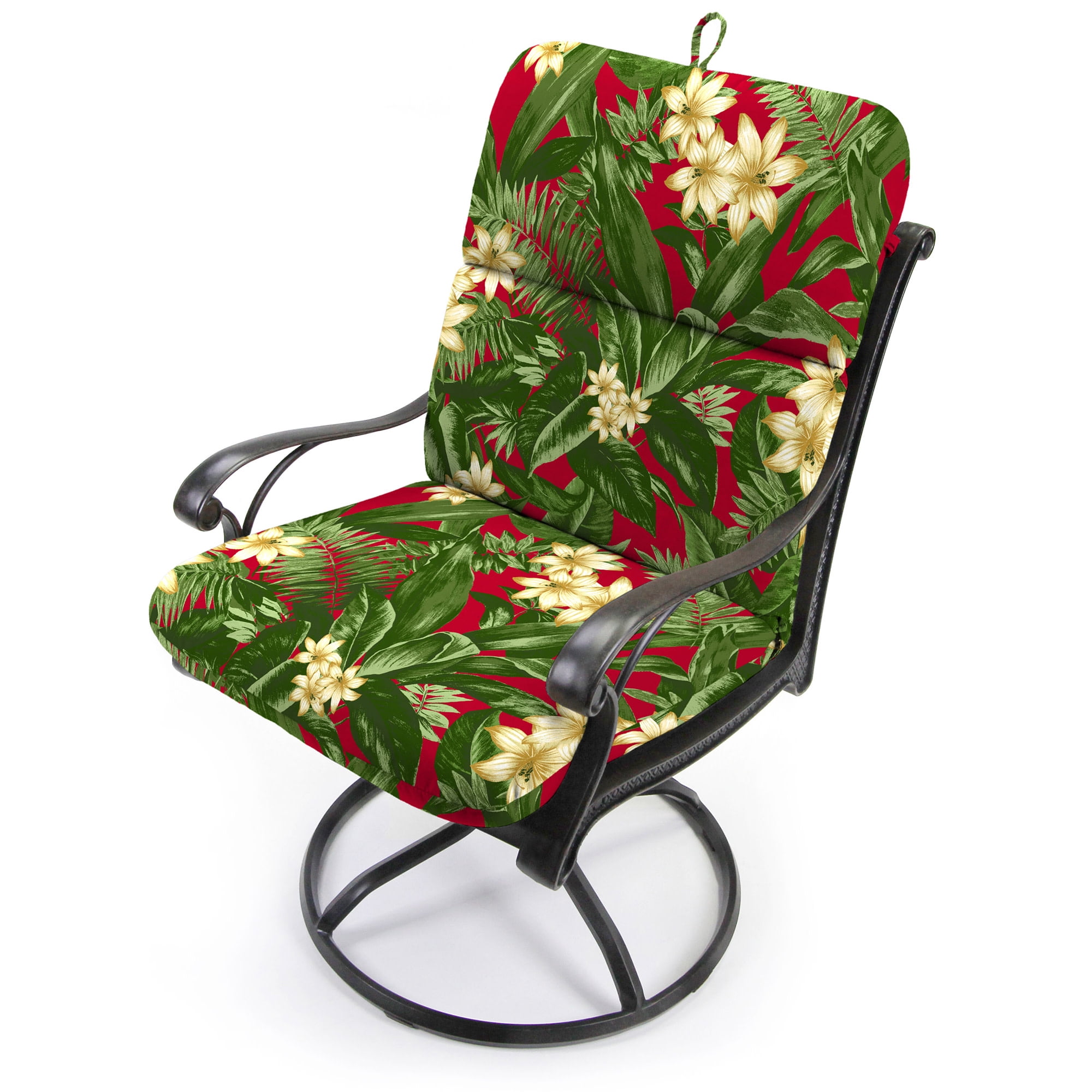 Jordan Manufacturing 45" x 22" Acadia Bordeaux Red Tropical Rectangular Outdoor Chair Cushion with Ties and Hanger Loop