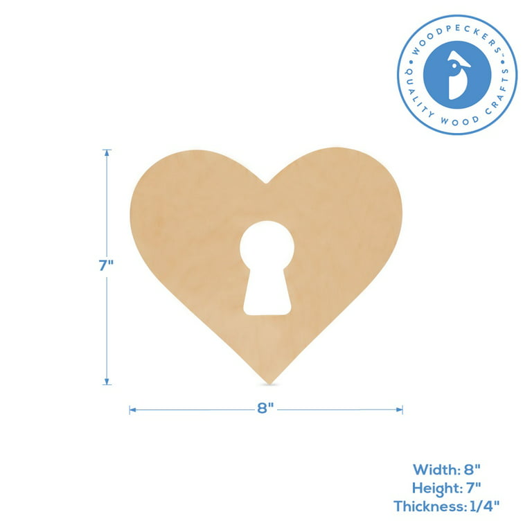 12ct Woodpeckers Crafts, DIY Unfinished Wood 8 Heart with Keyhole Cutout, Pack of 12 Natural