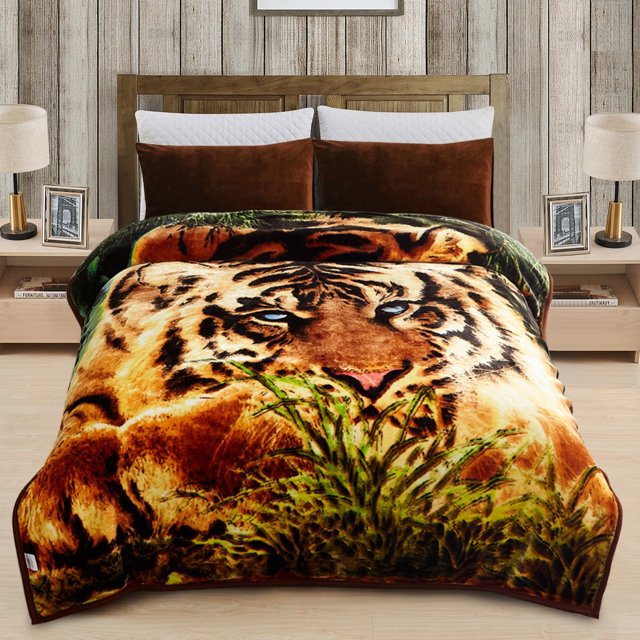 JML Couverture en Molleton Peluche Douce pour Lit Grand 75"x87 Pouces 5 Lb, Couverture Raschel 2 Plis Tiger