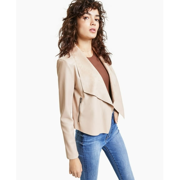 Bar III Petite Faux Leather Flyaway Jacket Naturally Nude PXL