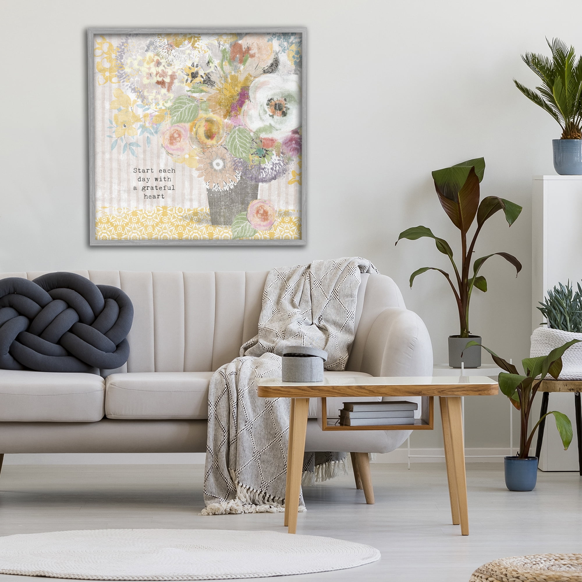 Stupell Industries Floral Inspirations Grateful Heart Gray Framed Giclee Art, design by Suzanne Nicoll