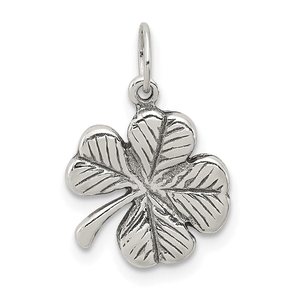 925 Sterling Silver Vintage 4 Leaf Clover Necklace Charm Pendant Good Luck Italian Horn