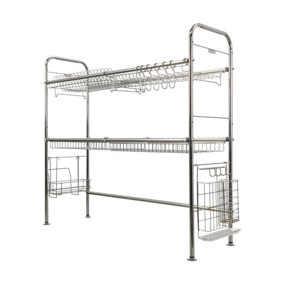 Techtongda Double Layer Kitchen Bowl Rack Shelf Kitchen Tableware Rack Drain Rack Stainless Steel Sink Rack Inner Length 34inches