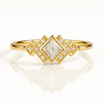 vylahjewellery 18K Yellow Gold Princess and Round Cut Moissanite Diamond Proposal Ring Bezel Set Engagement Ring for Women Classic Wedding Ring and Bands