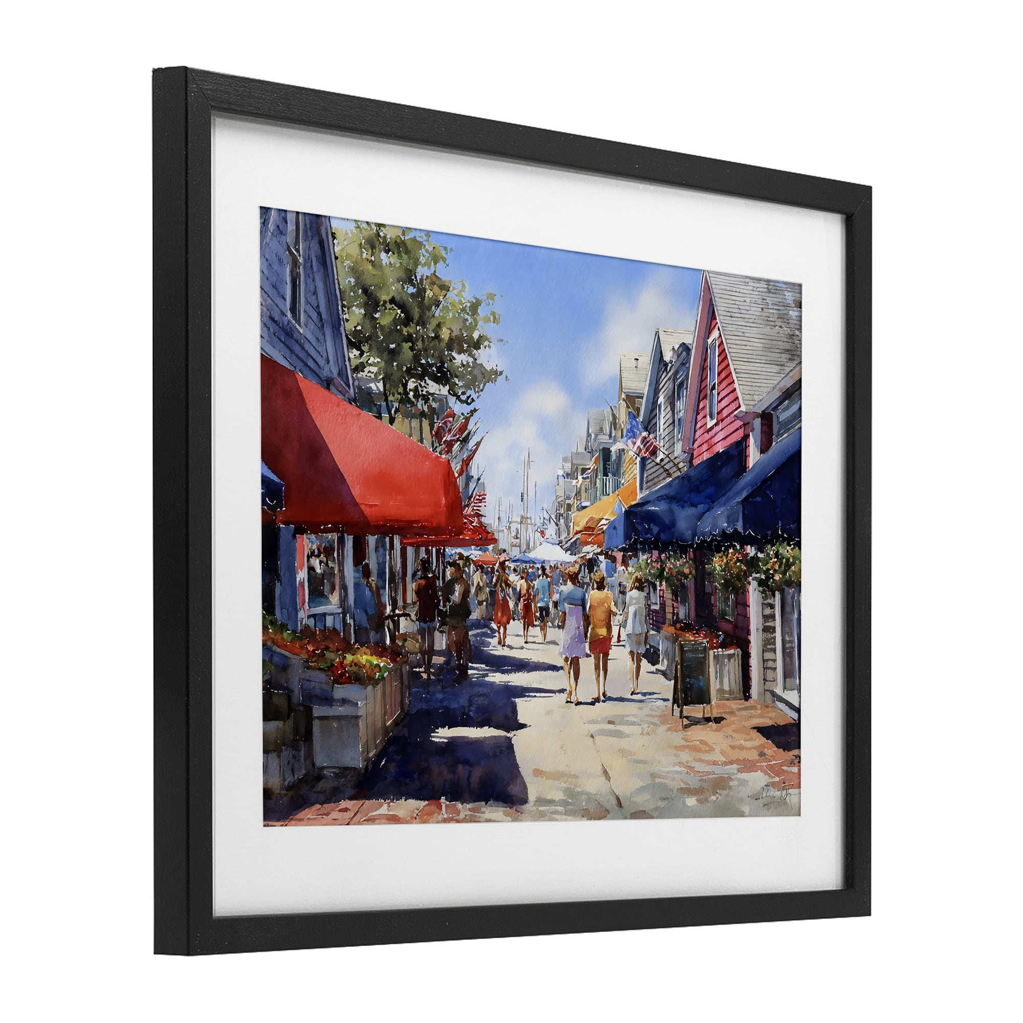 Stupell Industries American Coastal Town Stroll Black Framed Print Under Glass, design by Franklyn Gregory